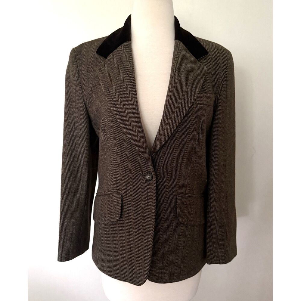 Laura Ashley VTG Wool Chevron Blazer Dark Academia Scholar Textured Jacket Sz 6